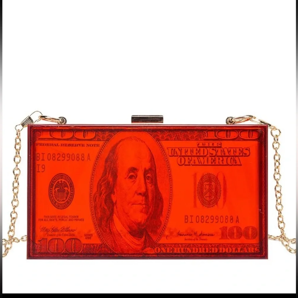Red Trendy Over The Shoulder Clutch $100 USD Currency 💰Gold Hardware Crossbody